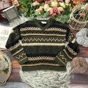 Vintage Kathy Ireland V-Neck Fair Isle Knit Sweater Cozy Cottagecore, M